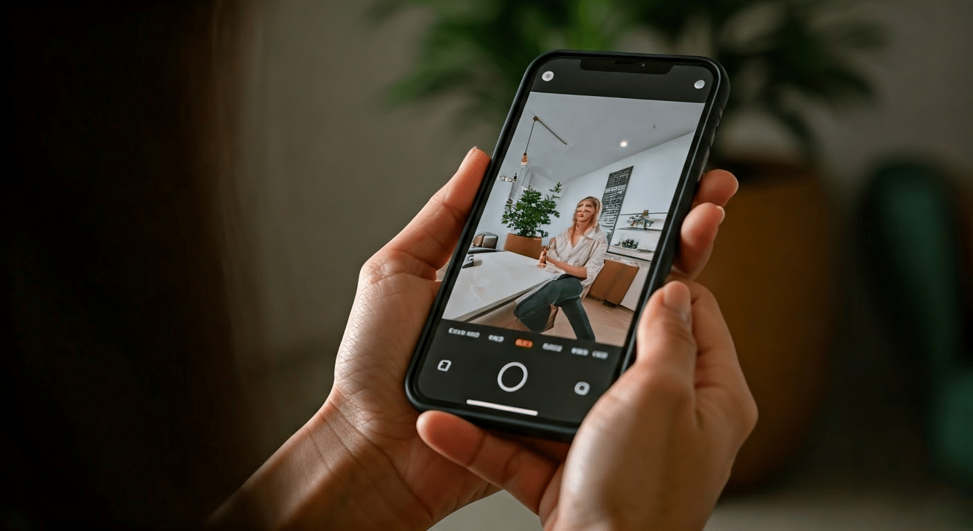 Close-up of hands scrolling through an Instagram-like app feed