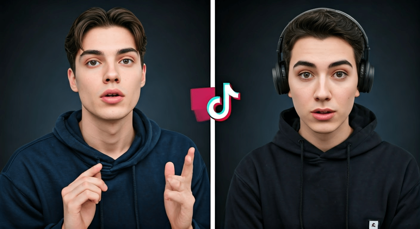 Difference Between Instagram And Tiktok - Influencer showcasing difference between Instagram filters and TikTok effects in a bright studio