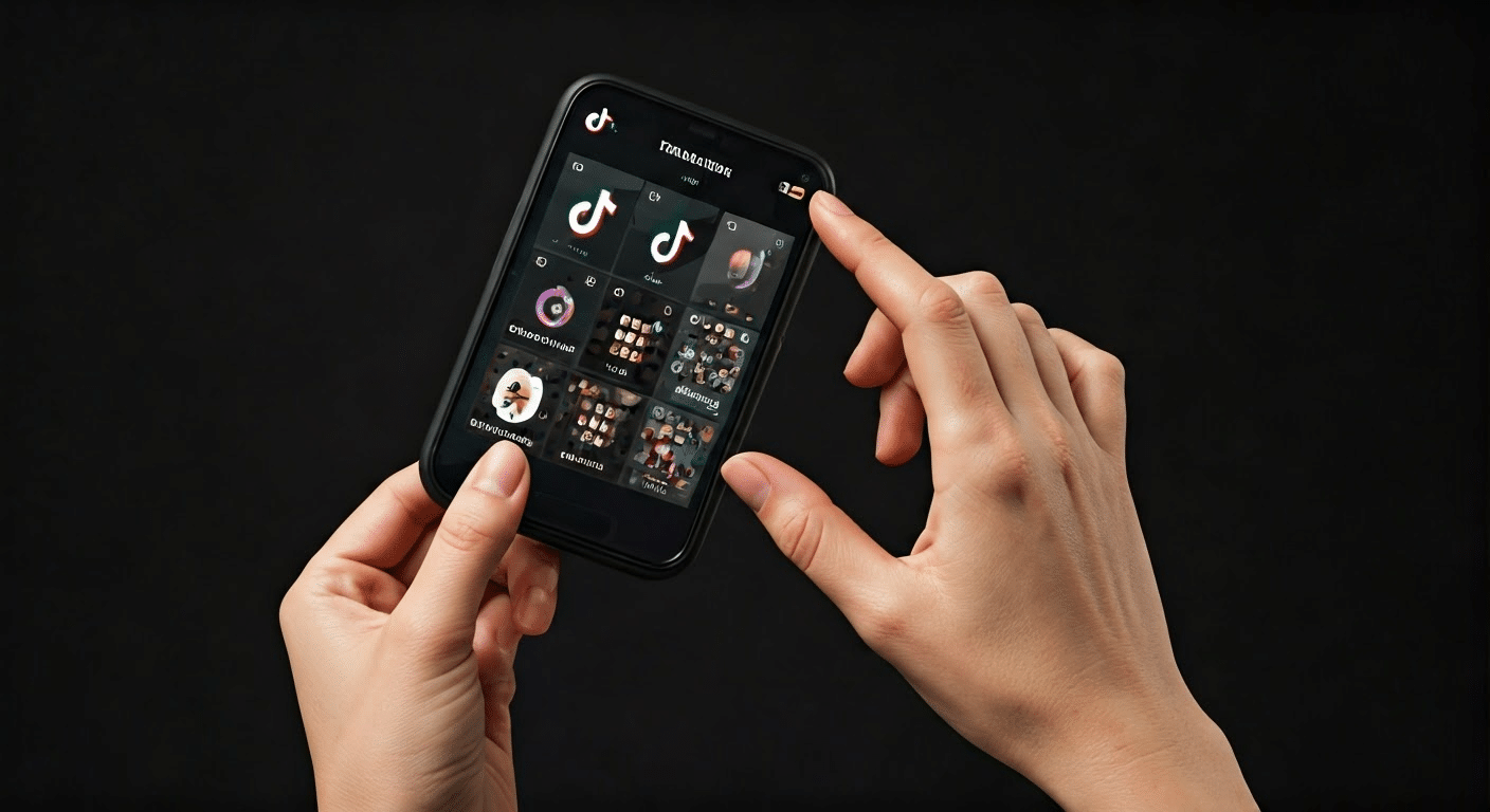 Hands interacting with TikTok interface close-up