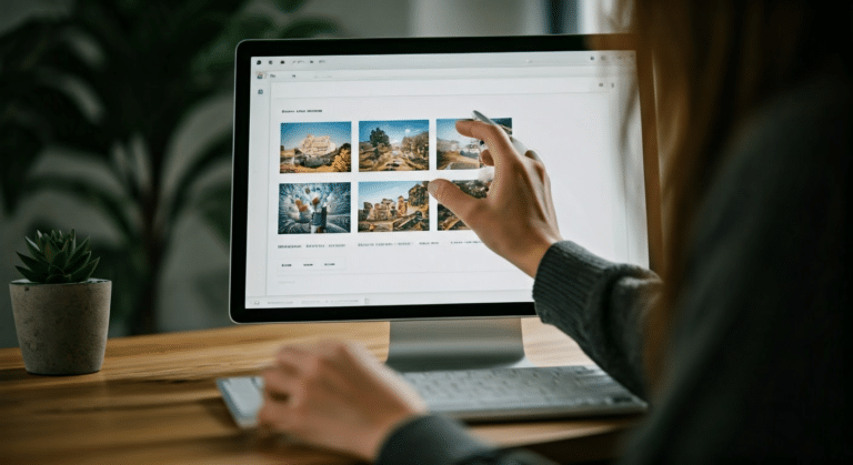 Designer working on image carousel on a computer screen