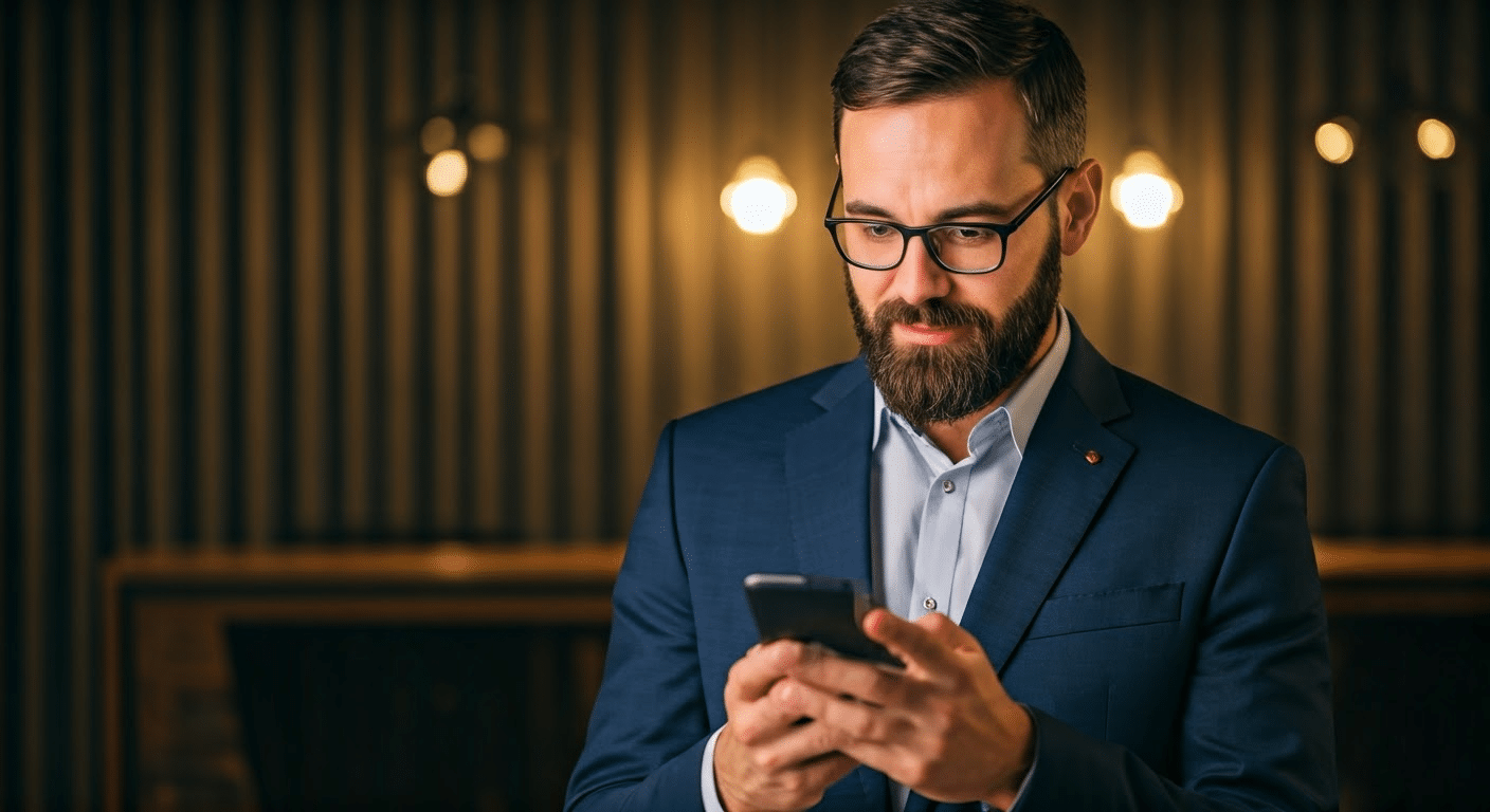 Marketer planning social media campaign for National Selfie Day 2025 in a bright office