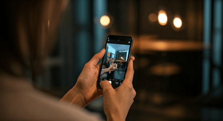 Teenager applying filters to photos on an Instagram-like app
