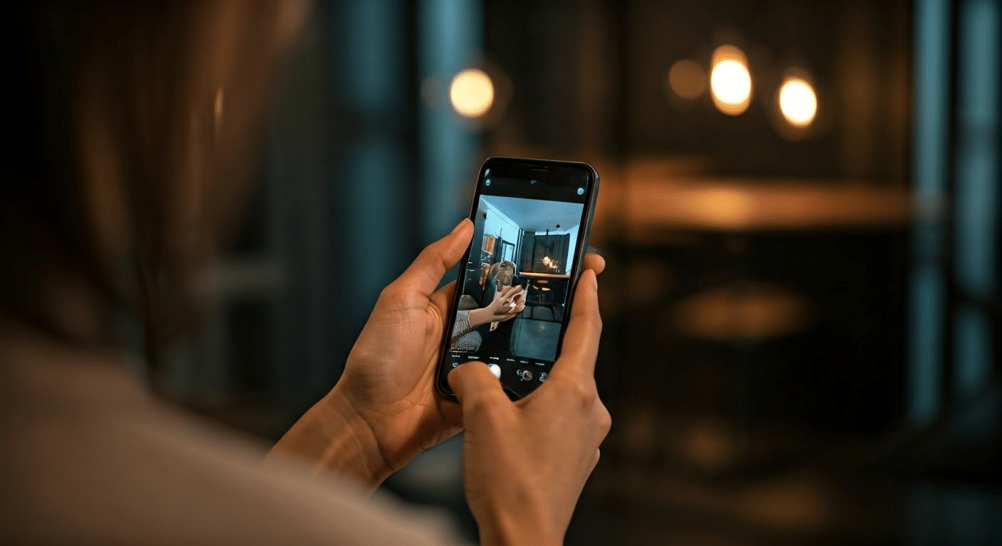 Teenager applying filters to photos on an Instagram-like app