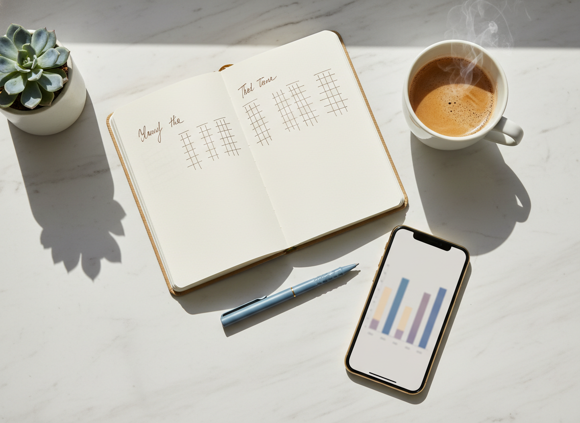 How to Handle Being Unfollowed Gracefully: Professional overhead flat-lay photography, clean white marble desk surface with