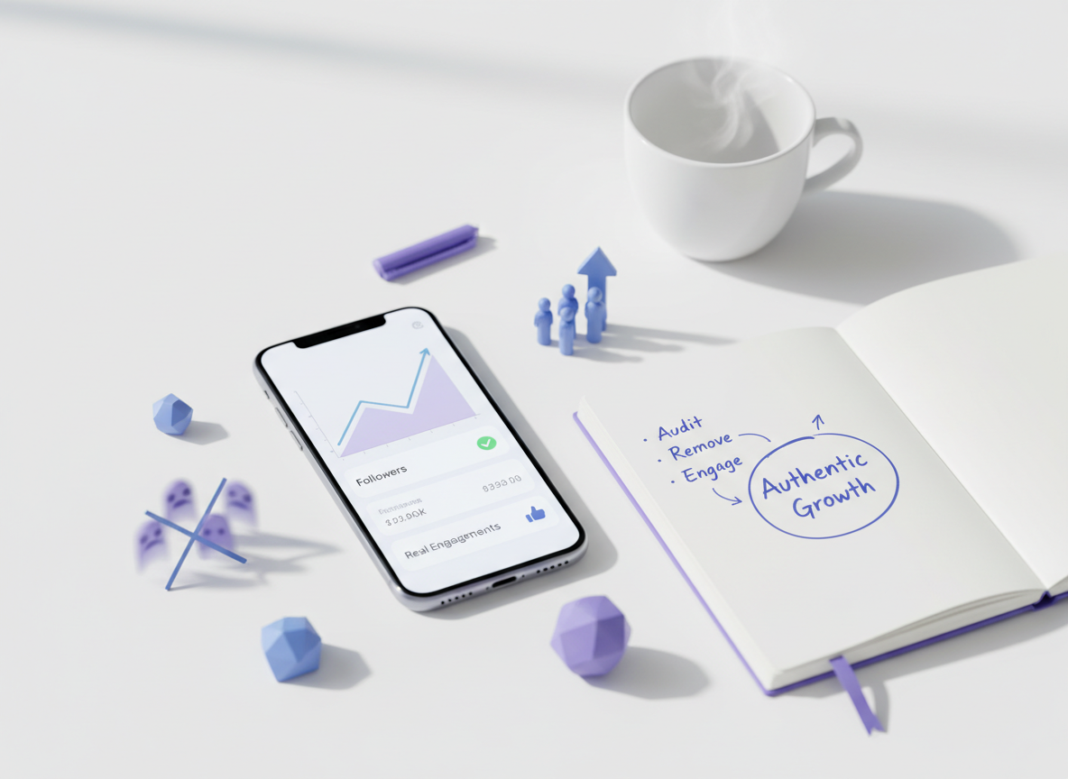 How to Identify Fake Followers on Accounts: Clean professional photography, organized elements representing practical applic