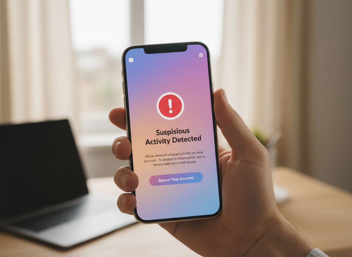 How Tracker Apps Can Trigger Instagram Bans: A smartphone screen displaying an Instagram security warning message that reads