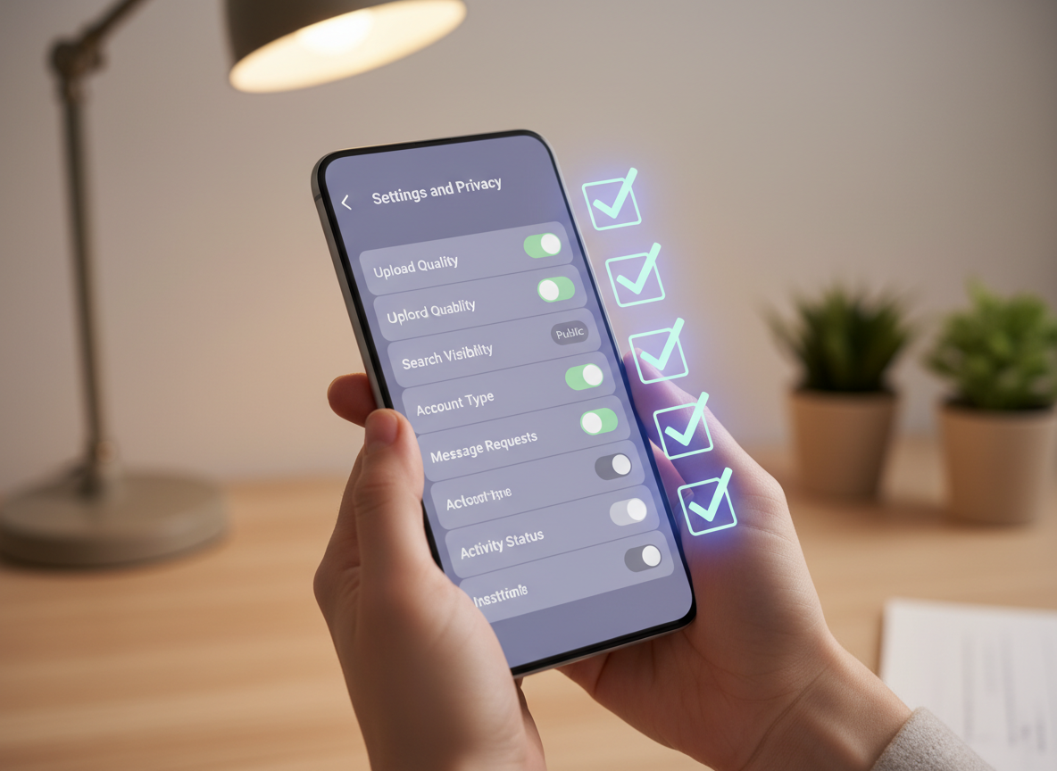 How Instagram Handles Data Access: Close-up of hands holding a smartphone displaying an Instagram settings screen w