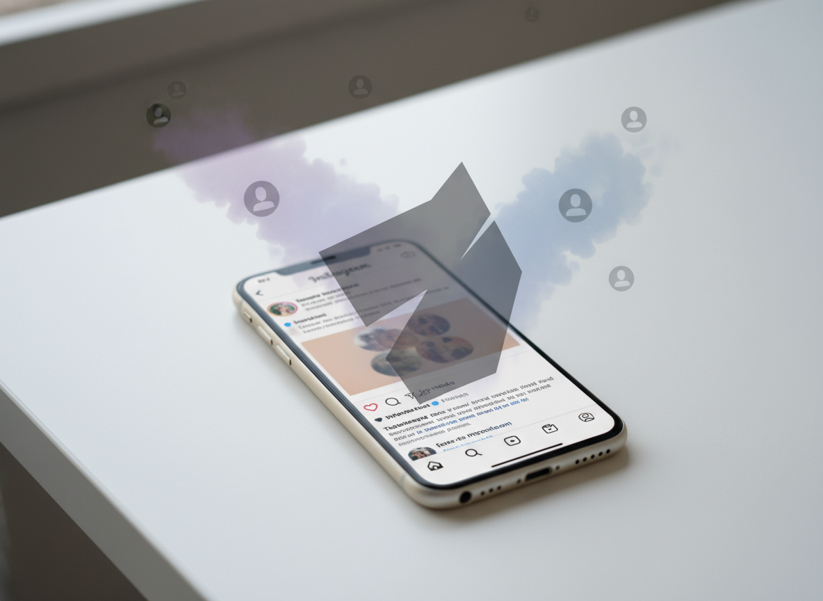Instagram Shadowban Signs and Fixes: A smartphone displaying Instagram app with a post that has a semi-transparent sh