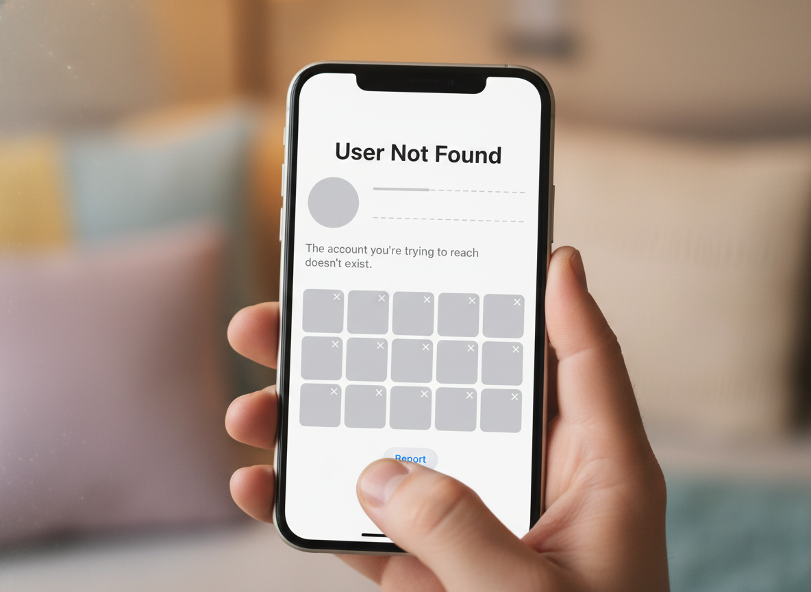 Why Instagram Says User Not Found: A smartphone screen displaying an Instagram profile page with a 'User Not Found'