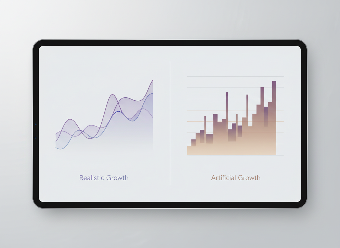 How to Verify Instagram Follower Data: A split-screen comparison showing two different follower growth charts on a tabl