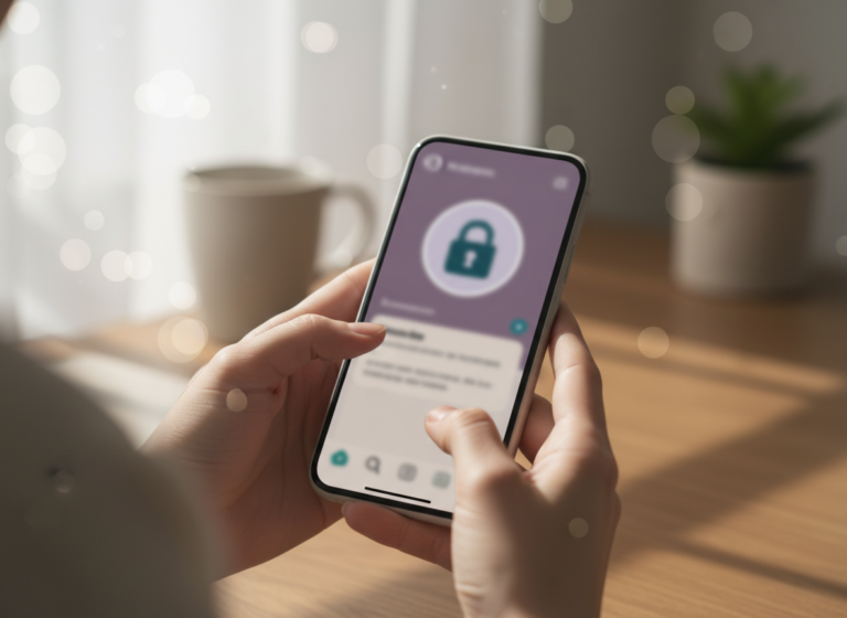 Public vs Private Accounts for Tracking: Professional lifestyle photography style, close-up of a woman's hands in her lat