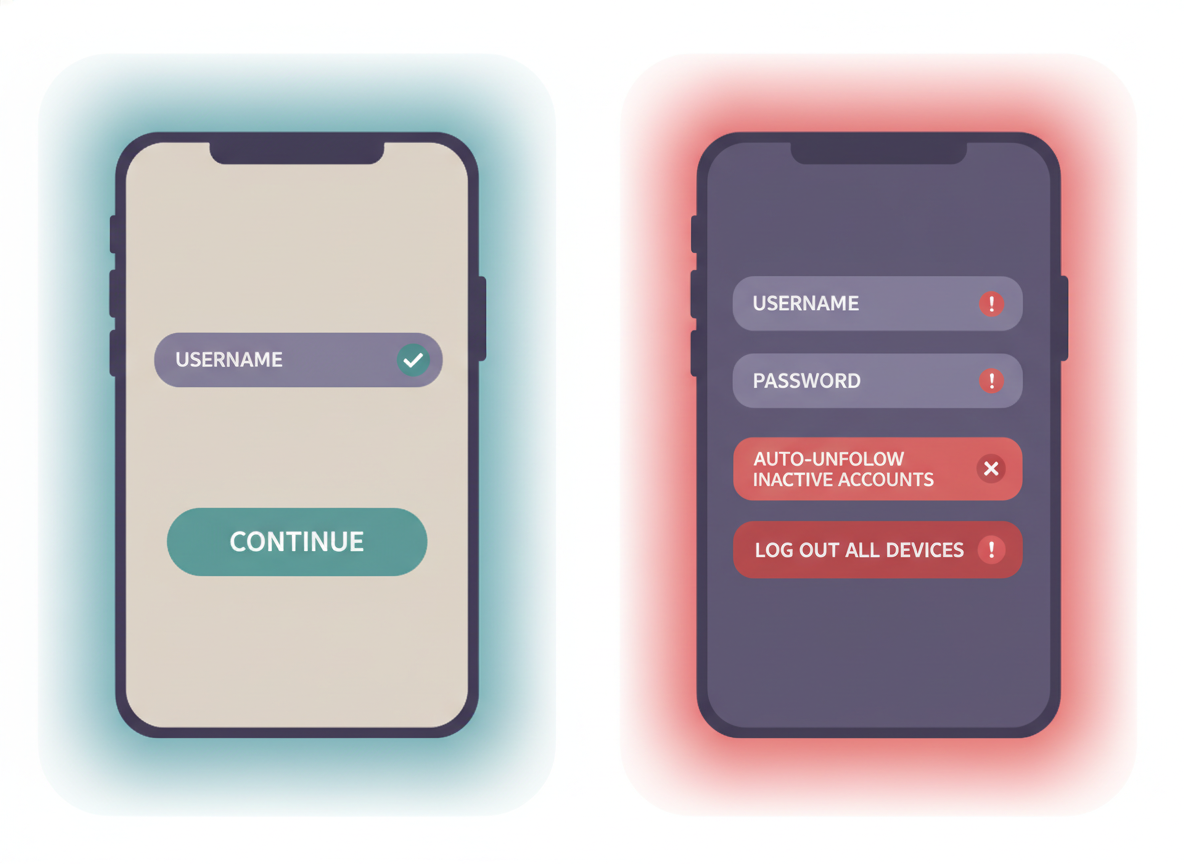 Safe vs Unsafe Instagram Trackers Explained: A split-screen comparison illustration showing two smartphone screens side by si