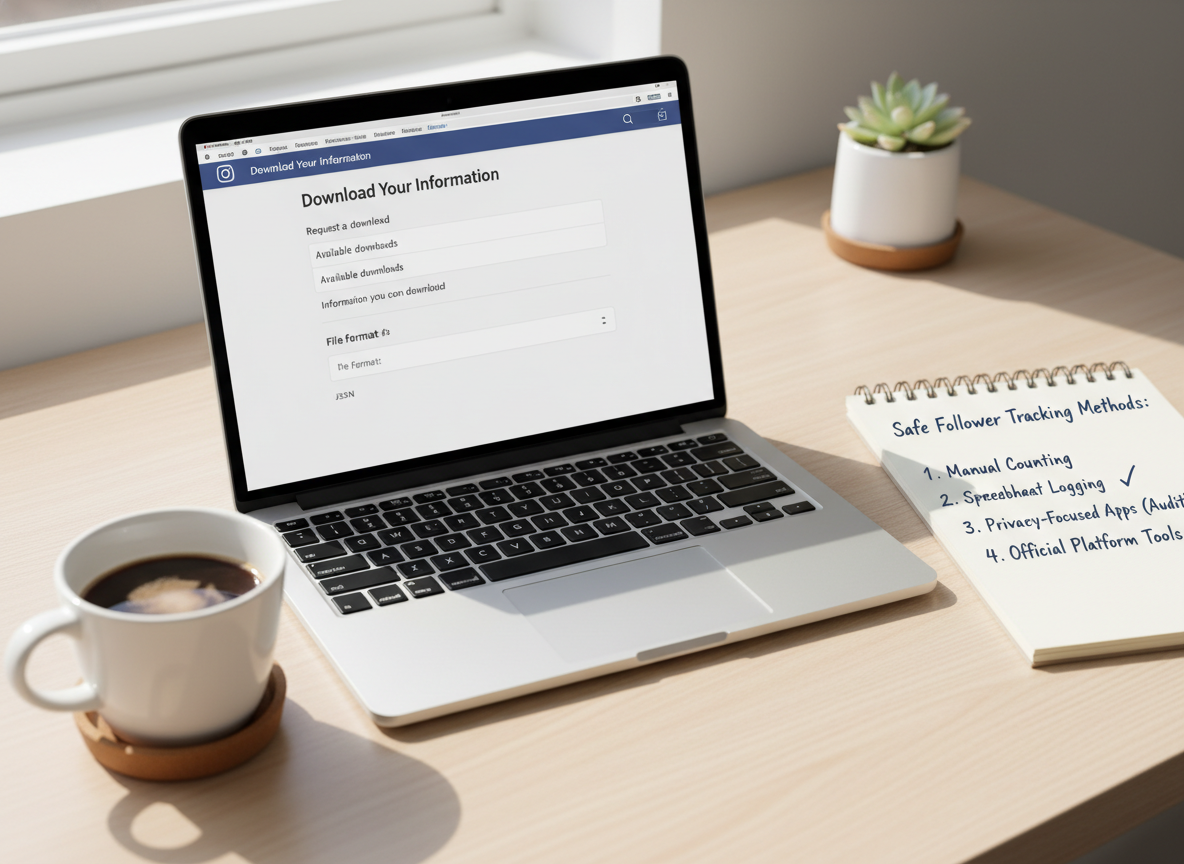 How Tracker Apps Can Trigger Instagram Bans: A clean, organized workspace showing a laptop screen with Instagram's official s