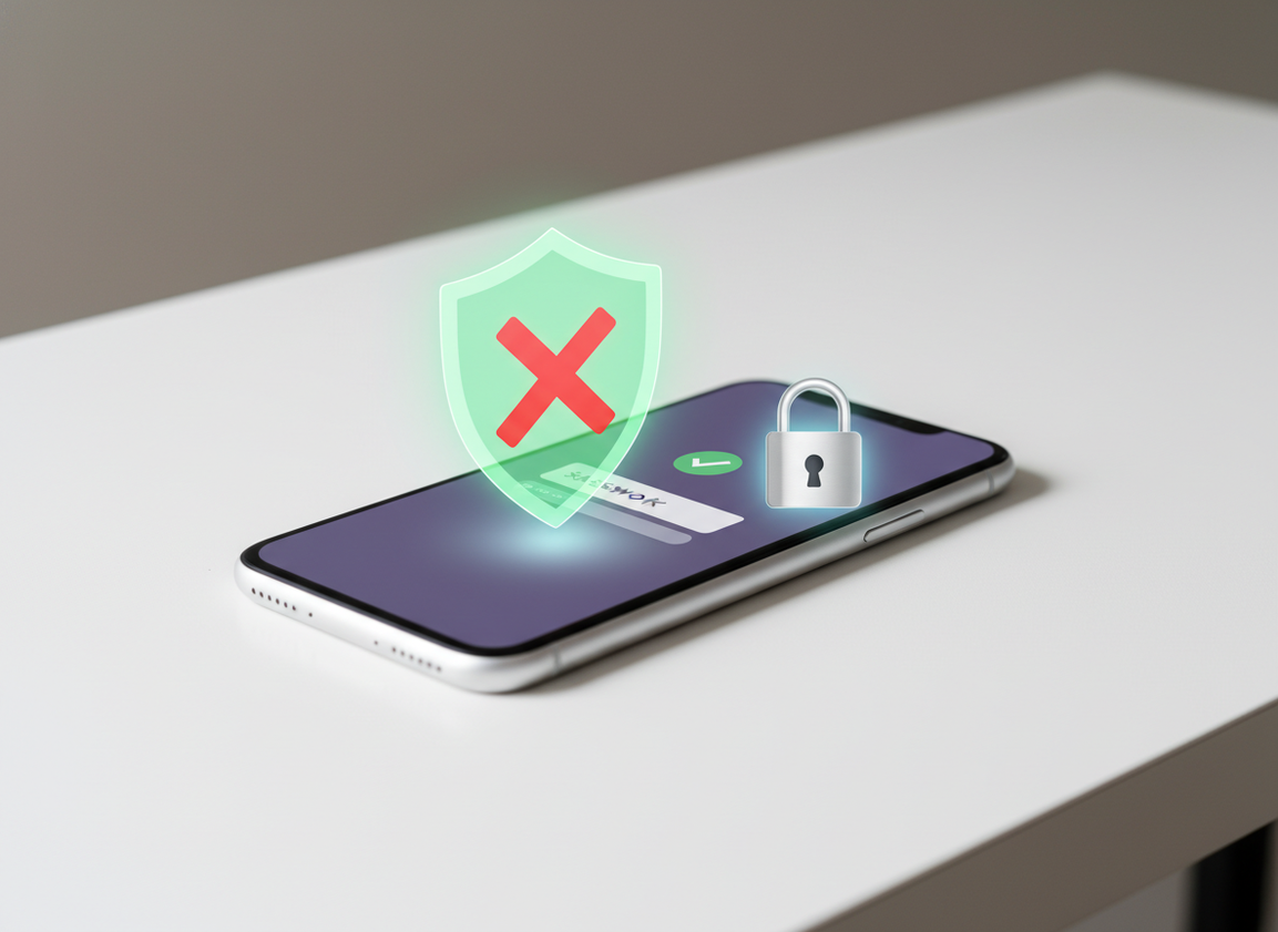 Why Most Unfollower Apps Feel Unreliable: A smartphone laying flat displaying a login screen with a password field crossed