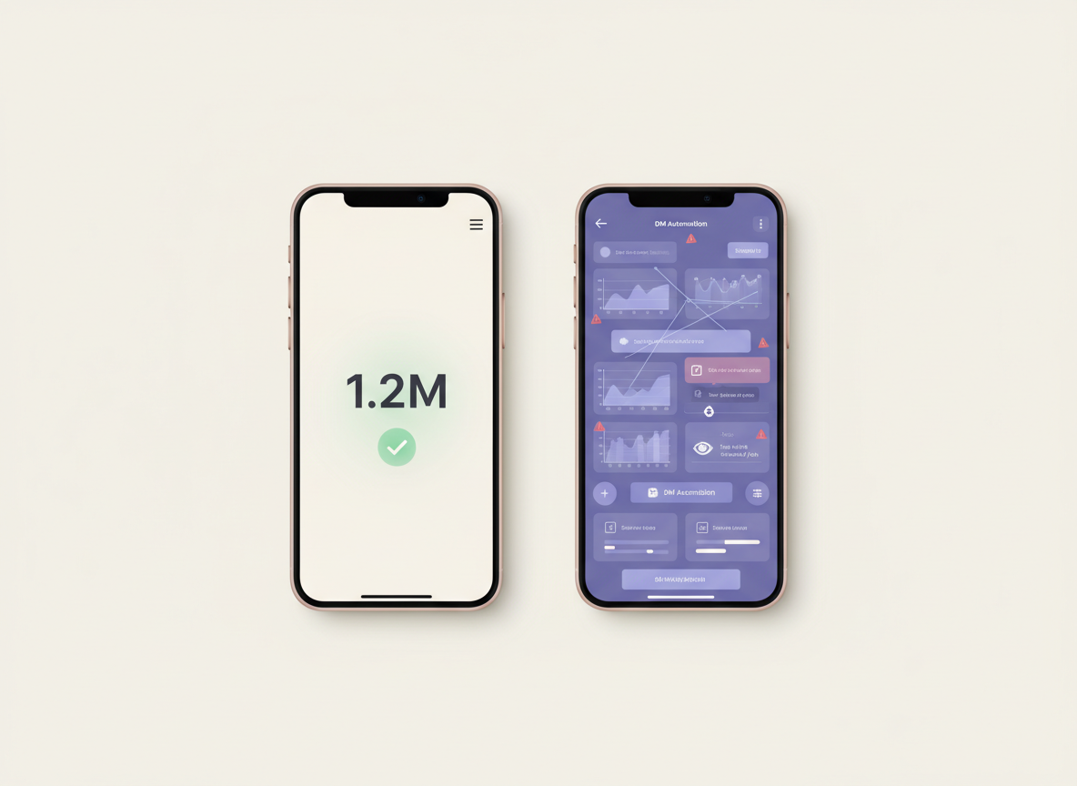 Instagram Tracker Safety Checklist: Side-by-side comparison illustration. Left side: clean, minimal interface showin