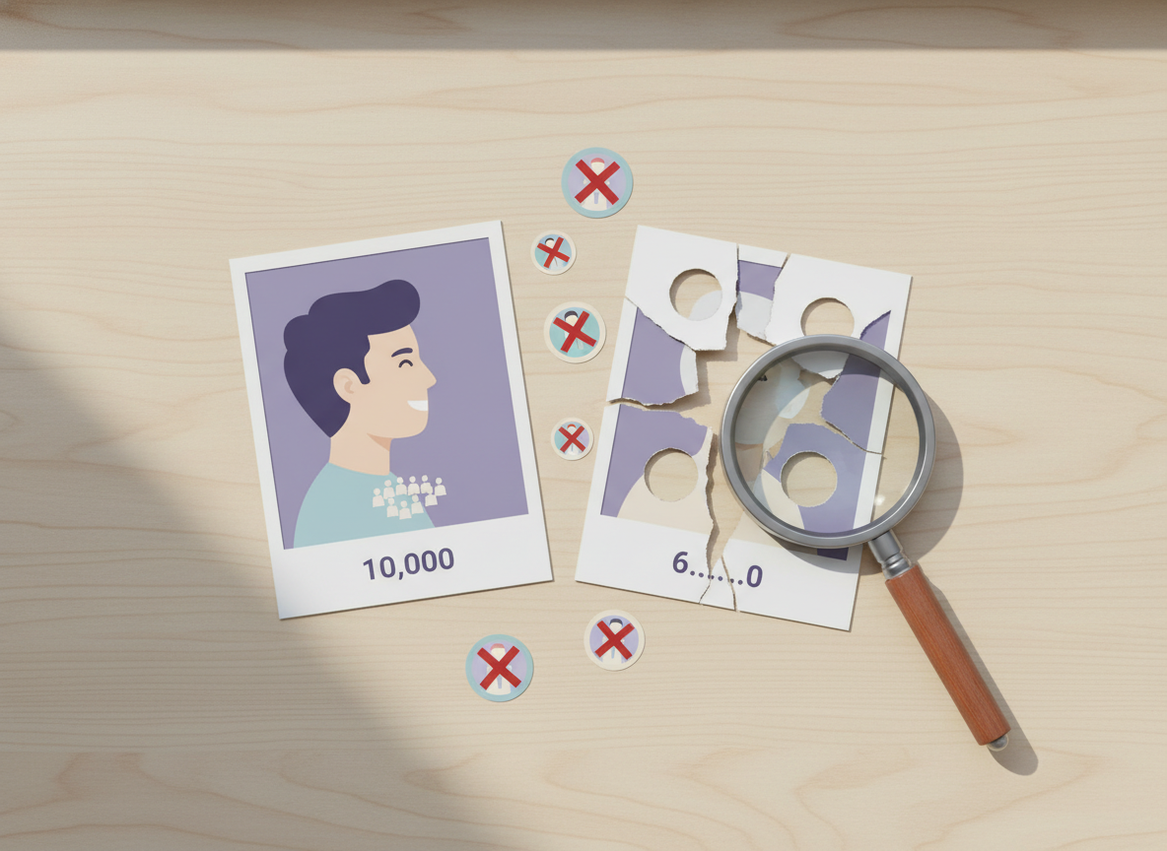 Why Most Unfollower Apps Feel Unreliable: A visual metaphor showing two polaroid-style photo snapshots side by side on a w