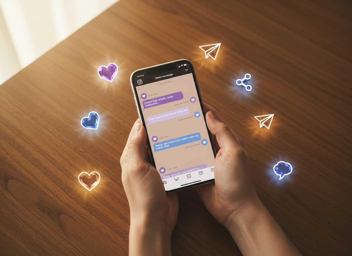 Why Who They Follow Does Not Tell the Truth: A warm, intimate overhead shot of hands holding a smartphone displaying an Insta