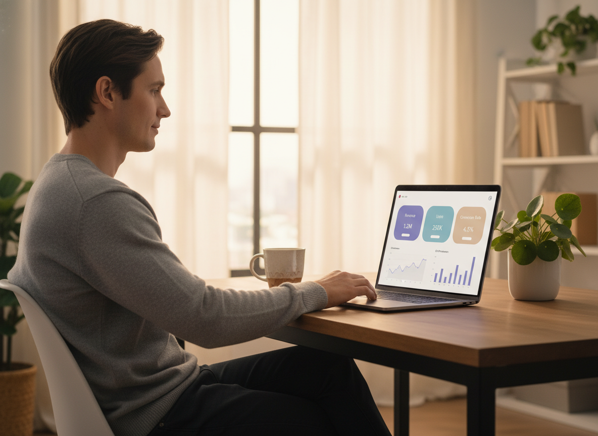 When Instagram Checking Becomes a Red Flag: A person sitting relaxed at a desk with good posture, calmly looking at a single