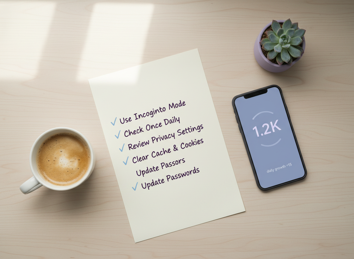 Follower Tracker Without Login Is It Possible: Clean overhead view of a workspace showing a checklist on paper with checkm...