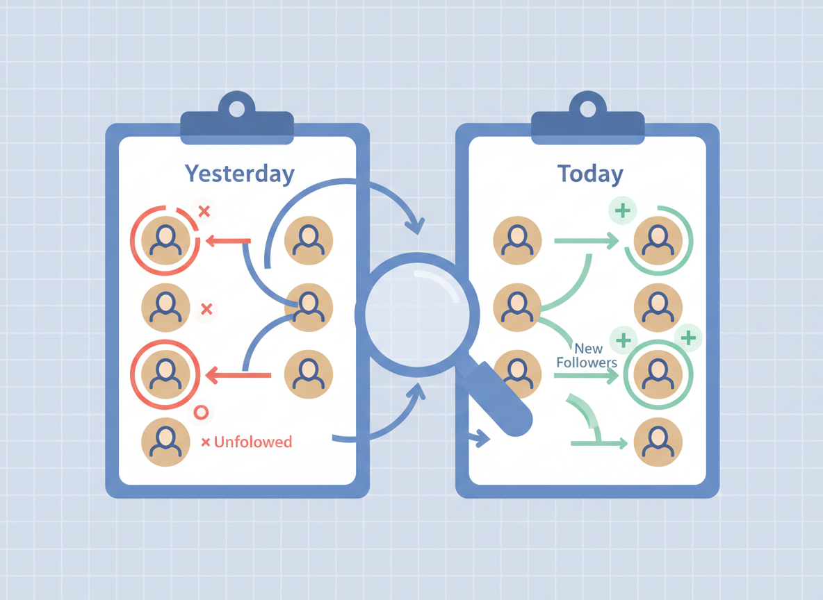 The Ick App vs UnfollowGram: An educational infographic-style illustration showing how follower tracking work