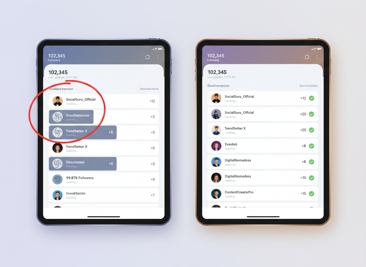 Best Instagram Follower Tracker for Large Accounts (50k+): A split-screen visualization showing two different follower tra...