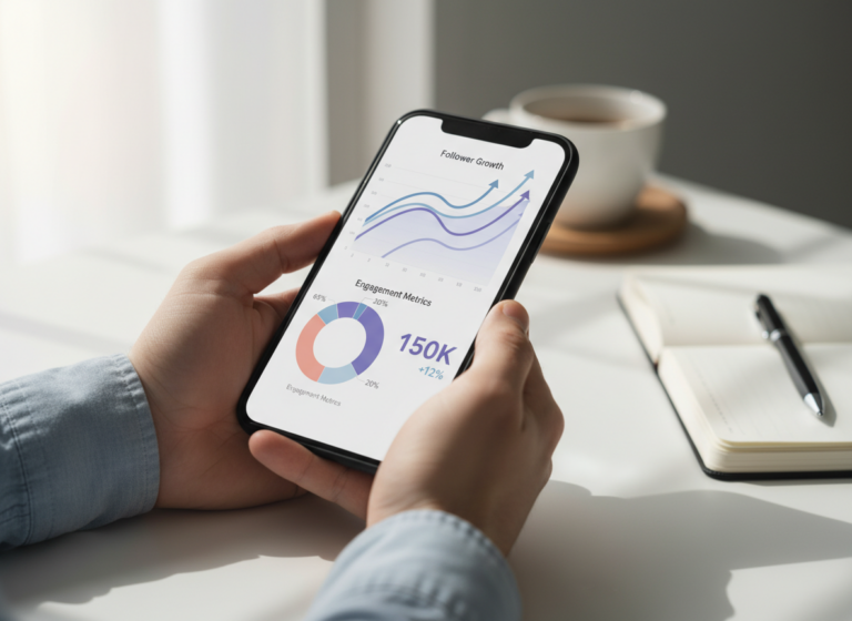 Do You Need a Reports App for Instagram: A modern smartphone displaying colorful Instagram analytics graphs and follower