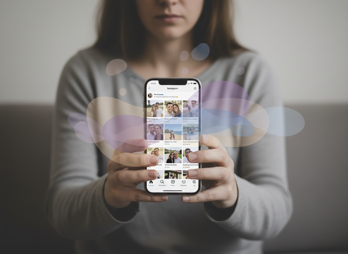 Why Women Deactivate Instagram in Relationships: Split composition showing a woman's hands holding a smartphone displaying...
