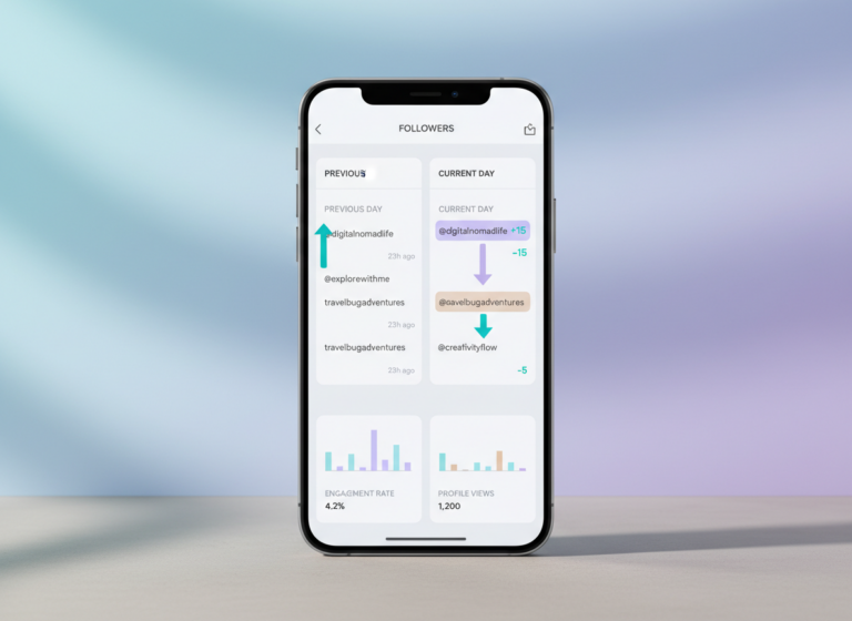 Instagram Unfollow Reports That Actually Work: A clean, modern smartphone screen displaying an Instagram analytics interfa...