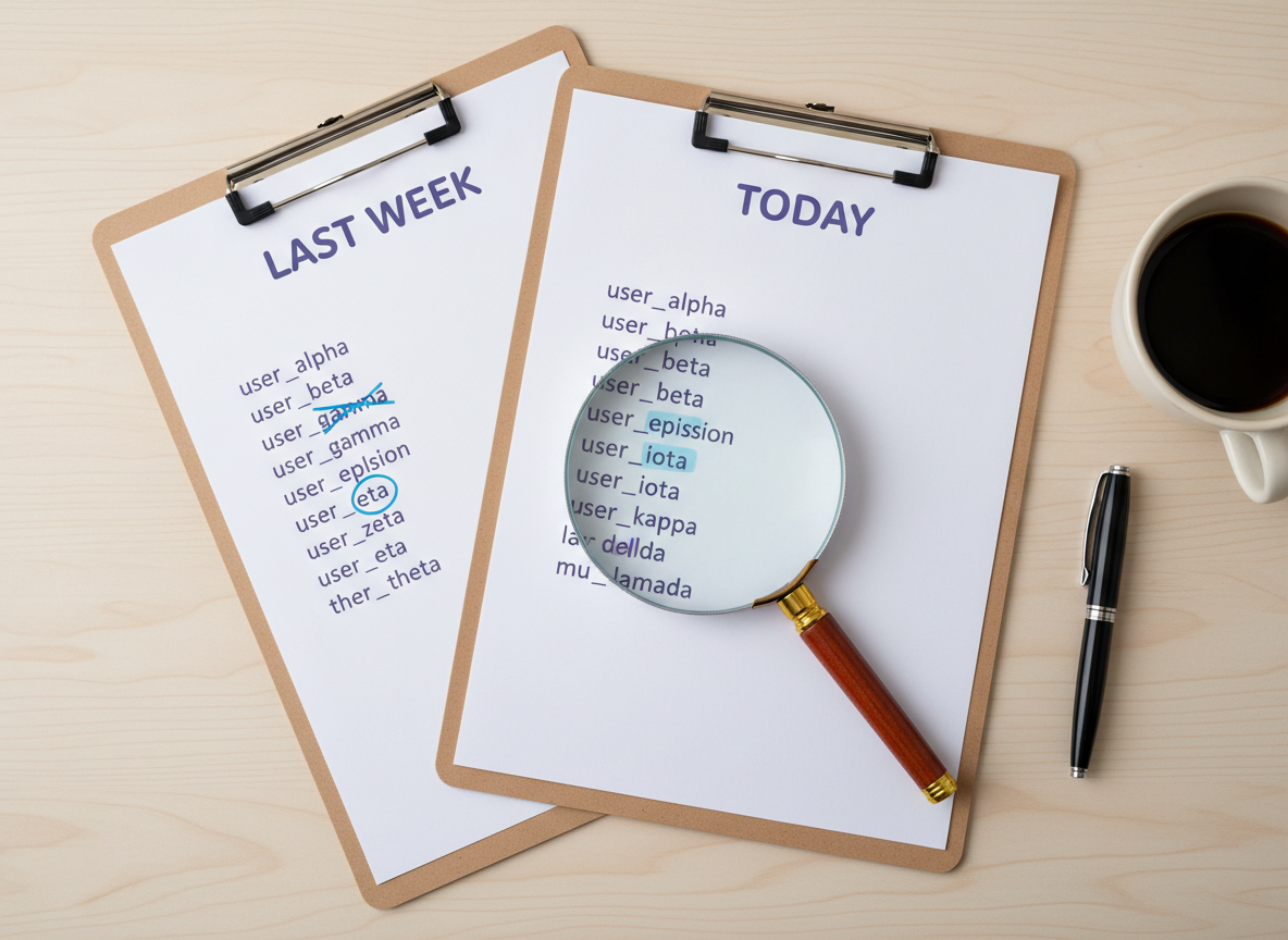 How to see who unfollowed you with ChatGPT: Two overlapping clipboard documents or paper sheets containing lists of username