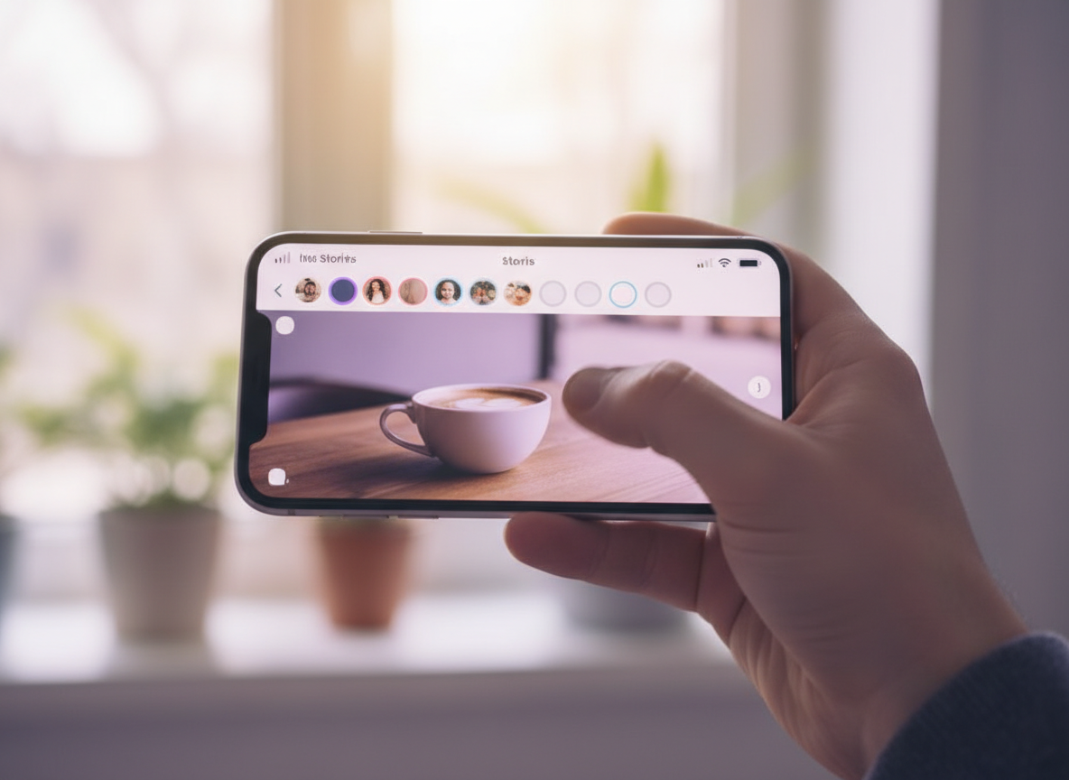 Why Your Ex Follows New People but Watches You: Close-up of a hand holding a smartphone, thumb mid-tap on an Instagram Sto...