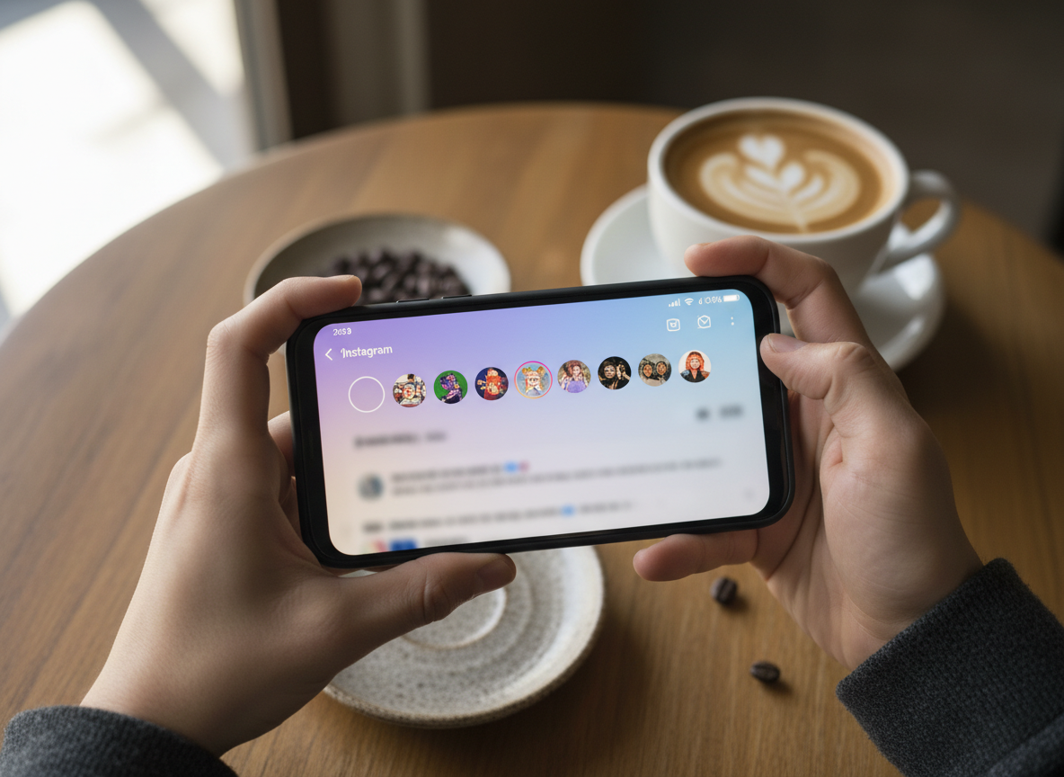 Why Your Ex Unfollowed You on Instagram: Close-up overhead view of hands holding a smartphone displaying Instagram storie