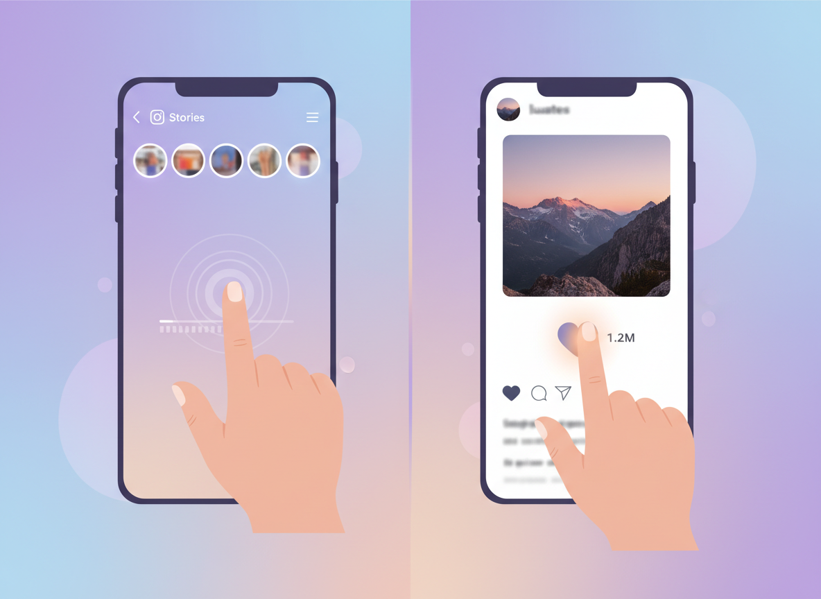 Why Your Partner Watches Stories but Never Likes: Split-screen visual concept showing two different Instagram interactions...