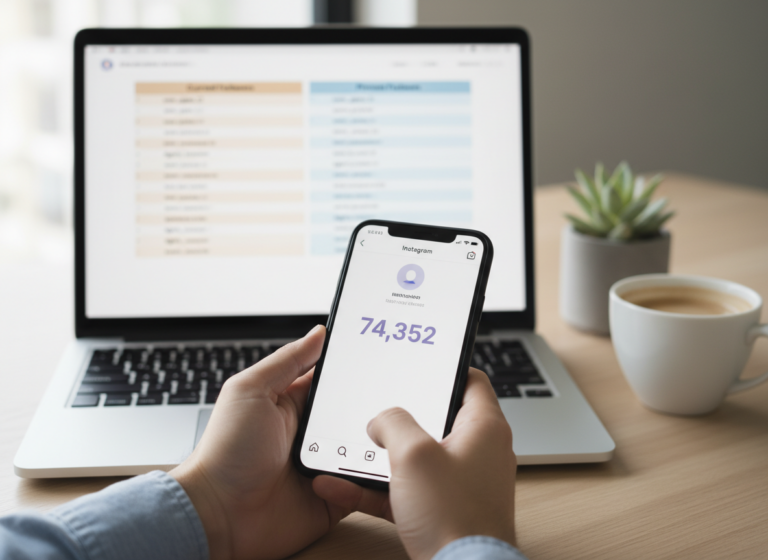 Instagram Reports vs Manual Follower Tracking: A person's hands holding a smartphone displaying Instagram follower count, ...