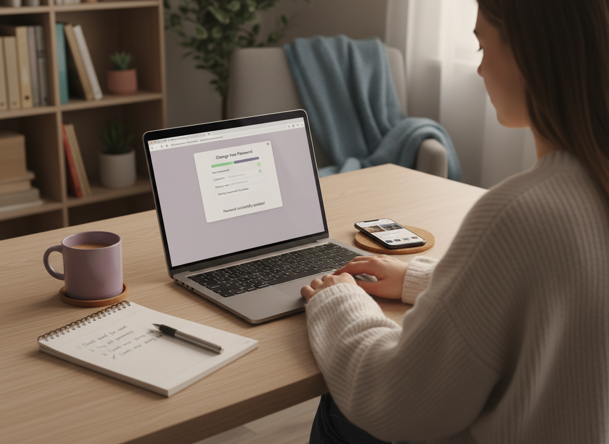 What to Do If a Tracker Flagged Your Account: Person sitting at a home desk, viewed from slightly behind and to the side, ...
