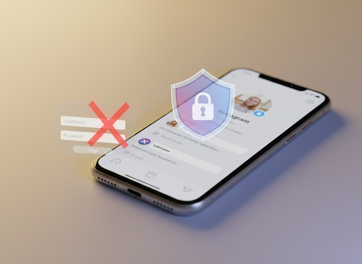 Instagram Reports vs Manual Follower Tracking: A smartphone showing an Instagram profile screen with a protective shield o...