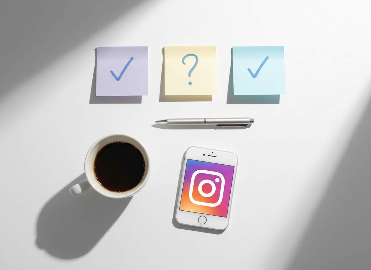 When Should You Unfollow Someone on Instagram?: Conceptual flat-lay photography showing a clean white desk with three smal...